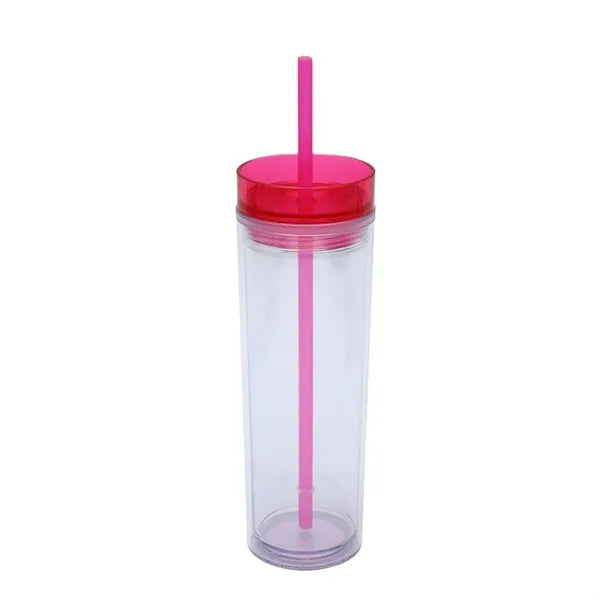 16oz Clear Double-Walled Plastic Tumbler w/ Straw