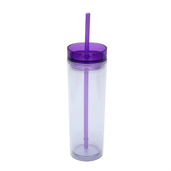 16oz Clear Double-Walled Plastic Tumbler w/ Straw