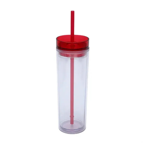 16oz Clear Double-Walled Plastic Tumbler w/ Straw