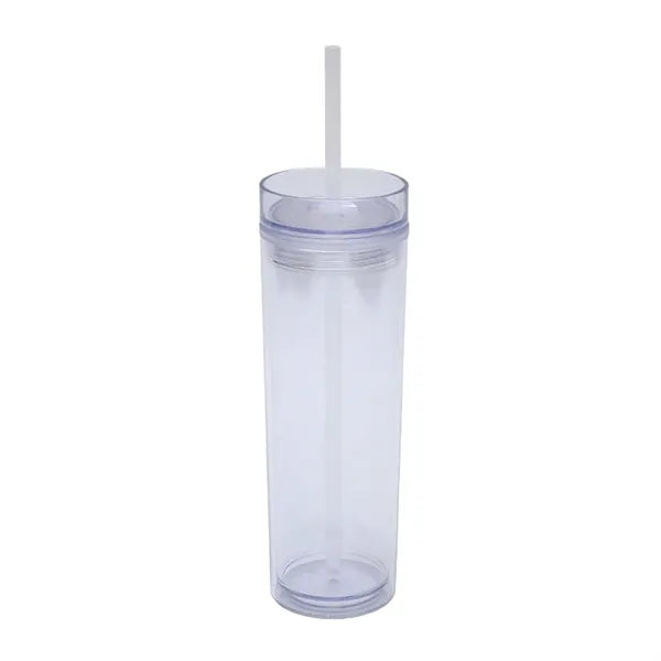 16oz Clear Double-Walled Plastic Tumbler w/ Straw