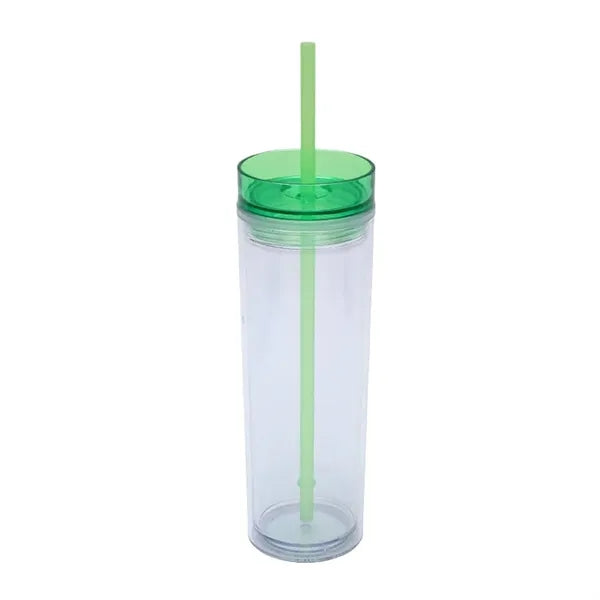 16oz Clear Double-Walled Plastic Tumbler w/ Straw