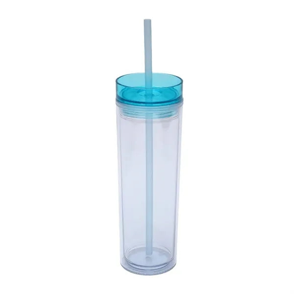 16oz Clear Double-Walled Plastic Tumbler w/ Straw