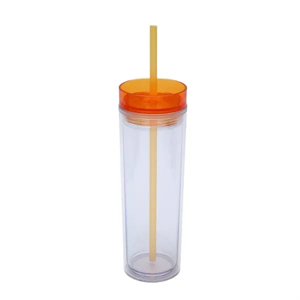 16oz Clear Double-Walled Plastic Tumbler w/ Straw