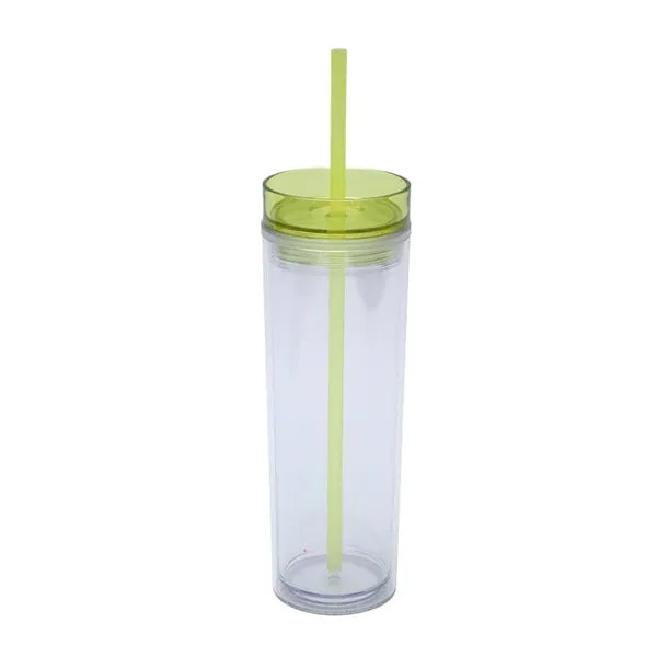 16oz Clear Double-Walled Plastic Tumbler w/ Straw