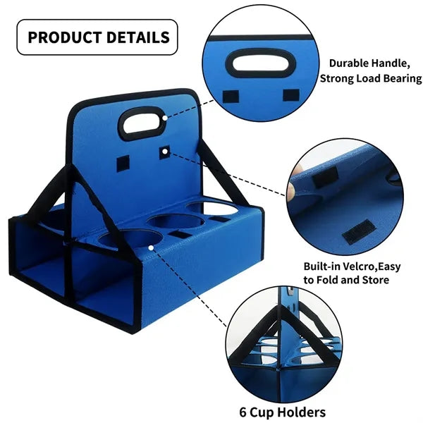 Foldable Portable 6-Slot Polyester Drink Holder