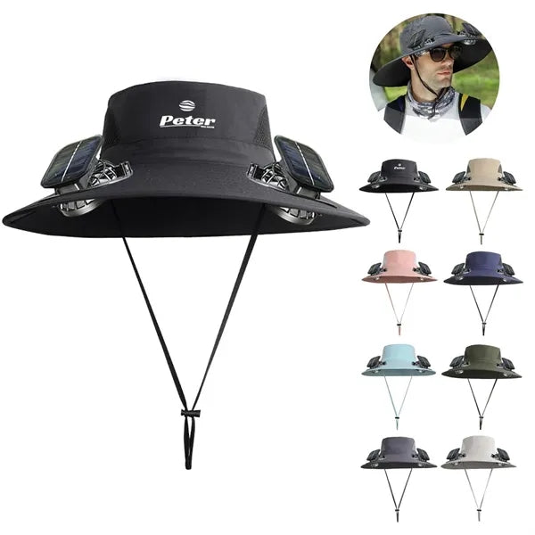 Wide Brim Waterproof Polyester Bucket Hat w/ Fans