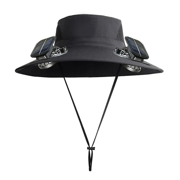 Wide Brim Waterproof Polyester Bucket Hat w/ Fans