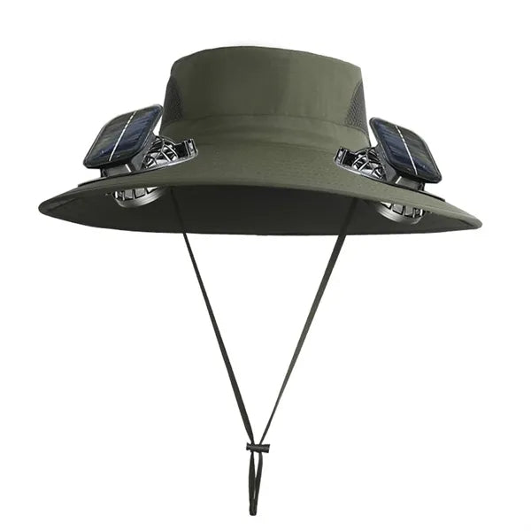 Wide Brim Waterproof Polyester Bucket Hat w/ Fans