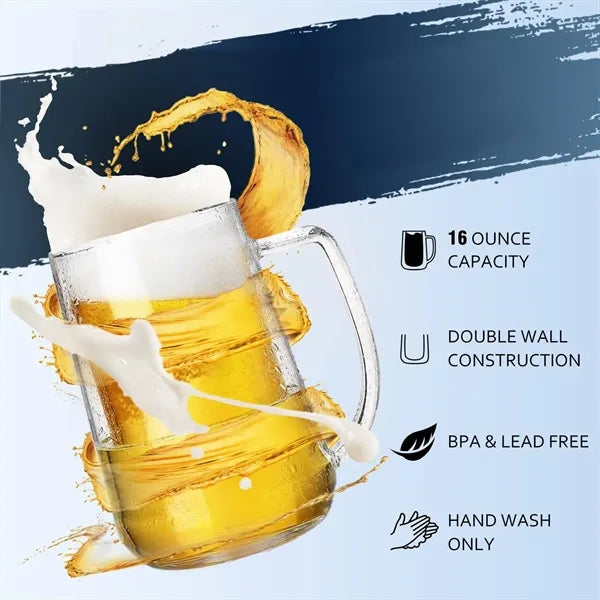 16oz Double Wall Glass Freezer Beer Mug