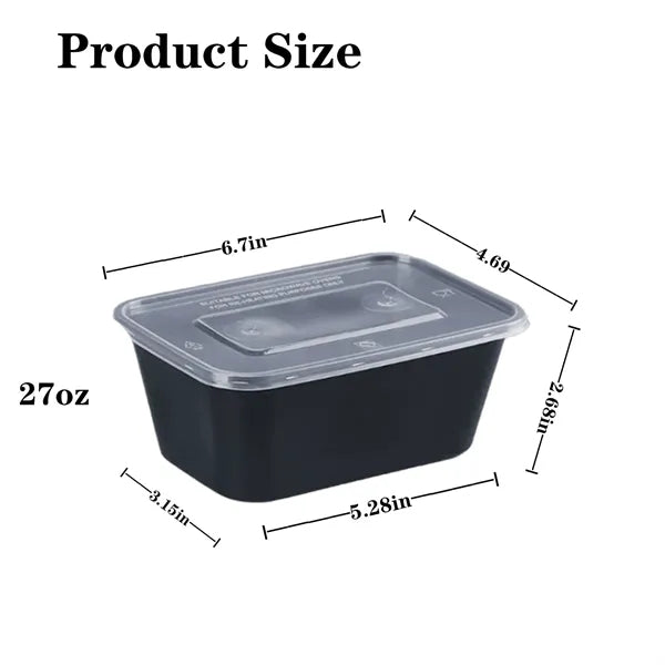 27oz Pack of 50 Food-Grade Black Bottom Meal Boxes