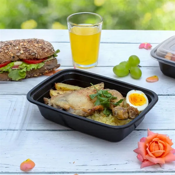 27oz Pack of 50 Food-Grade Black Bottom Meal Boxes
