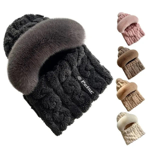 Windproof Plush Hat w/ Winter Neck Scarf Warmer