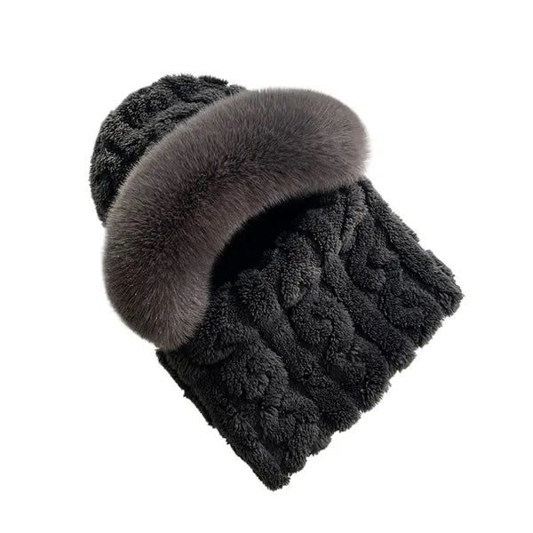 Windproof Plush Hat w/ Winter Neck Scarf Warmer