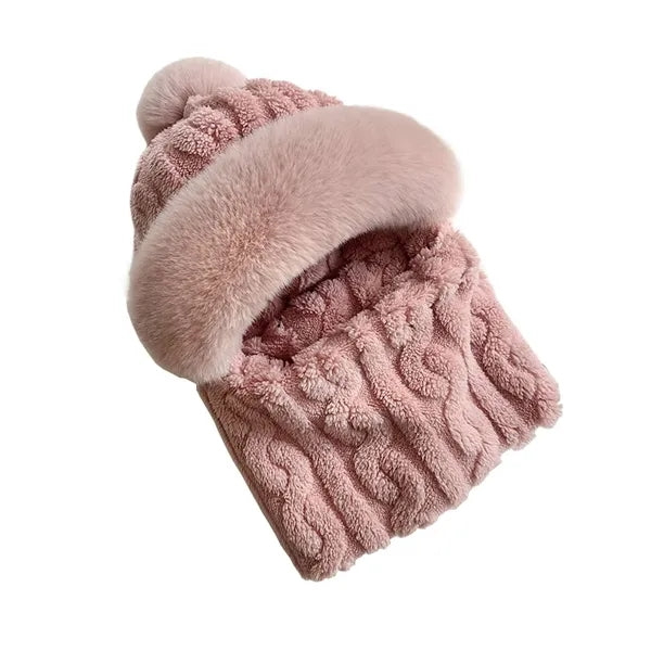 Windproof Plush Hat w/ Winter Neck Scarf Warmer