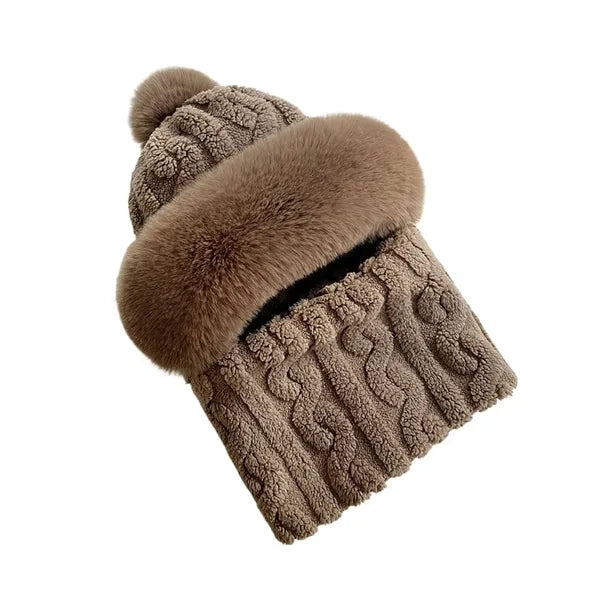Windproof Plush Hat w/ Winter Neck Scarf Warmer