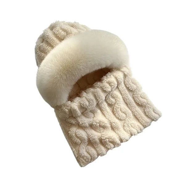 Windproof Plush Hat w/ Winter Neck Scarf Warmer