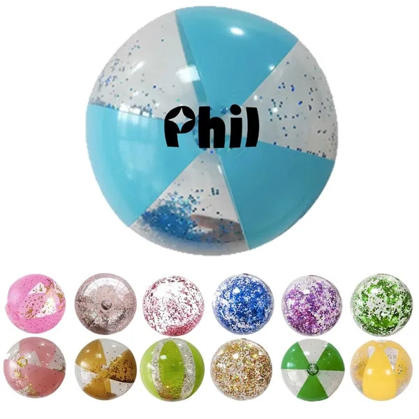 16/24in PVC Inflatable Beach Ball - Transparent Glitter Toy