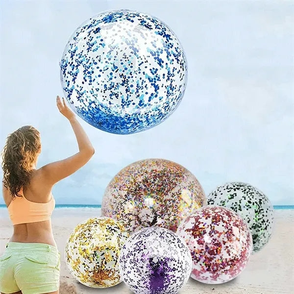 16/24in PVC Inflatable Beach Ball - Transparent Glitter Toy