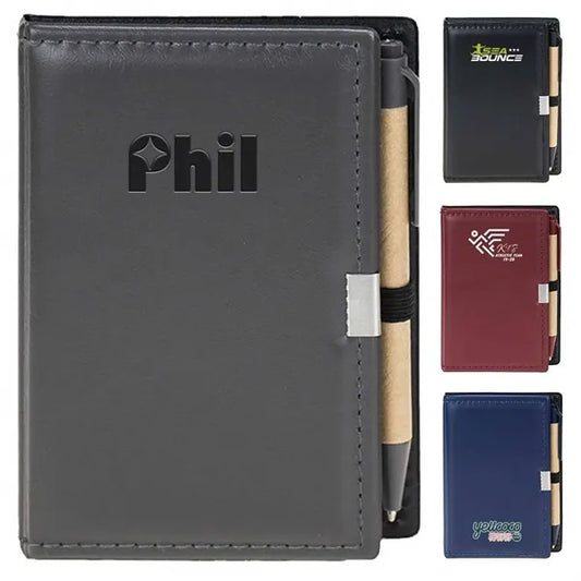 Logo Memo Pad for Office Gifts PU Notebook w/ Pen