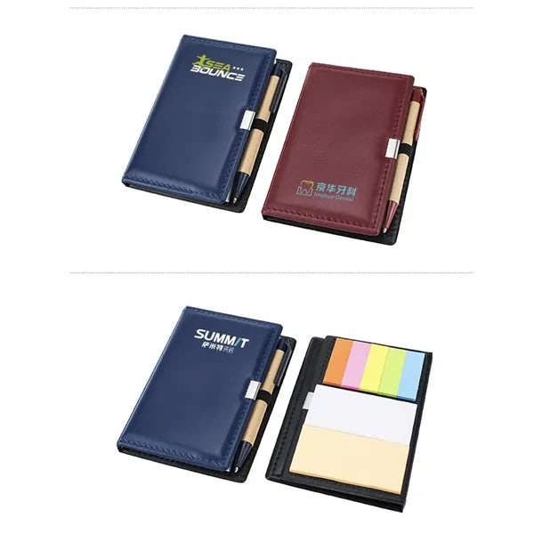 Logo Memo Pad for Office Gifts PU Notebook w/ Pen