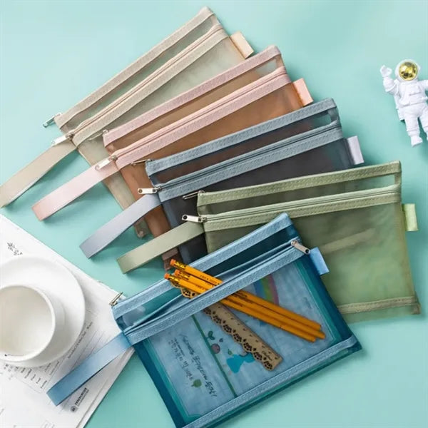 Large Durable Portable Zipper Nylon Mesh Pencil Case