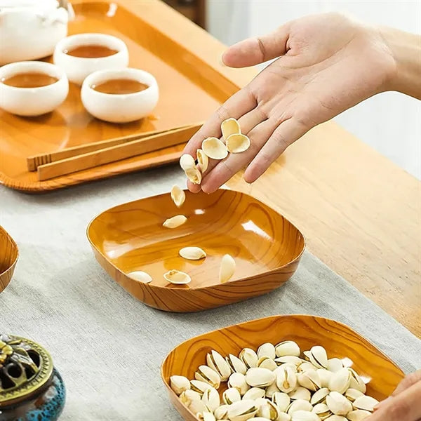 Elegant Wood-Grain Plastic Fruit Tray