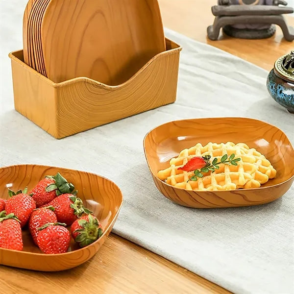 Elegant Wood-Grain Plastic Fruit Tray