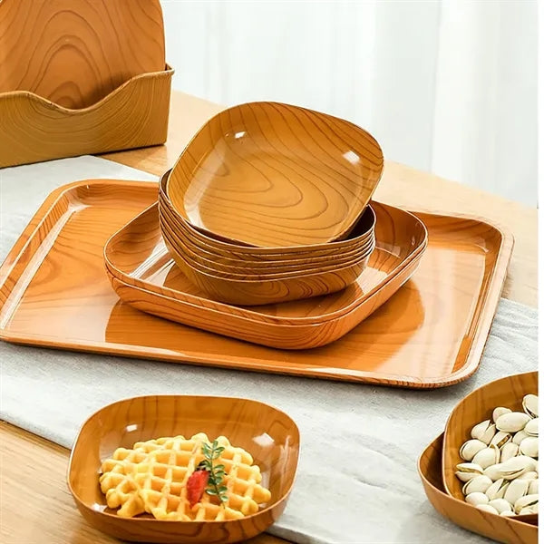 Elegant Wood-Grain Plastic Fruit Tray