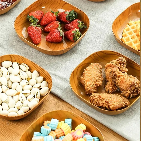 Elegant Wood-Grain Plastic Fruit Tray