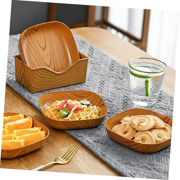 Elegant Wood-Grain Plastic Fruit Tray