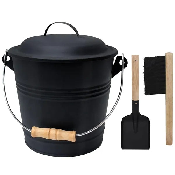 Mini Fireplace Ash Bucket Set w/ Lid, Brush & Shovel