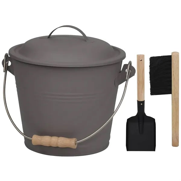 Mini Fireplace Ash Bucket Set w/ Lid, Brush & Shovel
