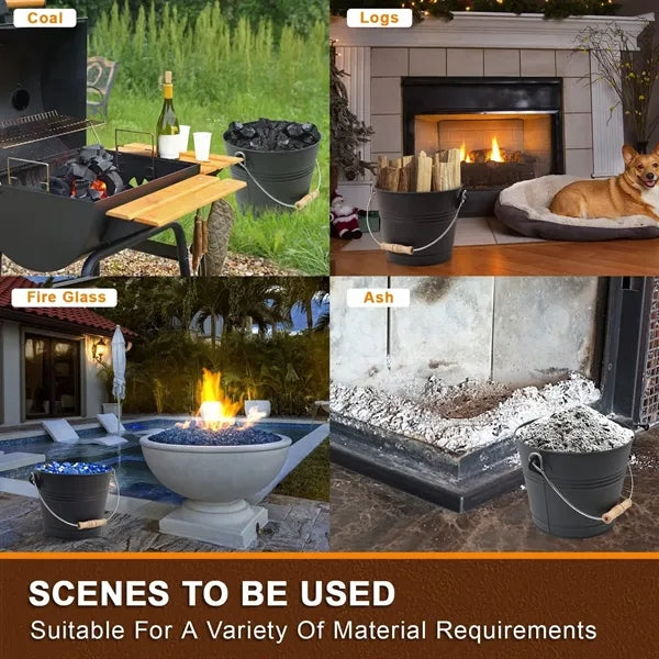 Mini Fireplace Ash Bucket Set w/ Lid, Brush & Shovel