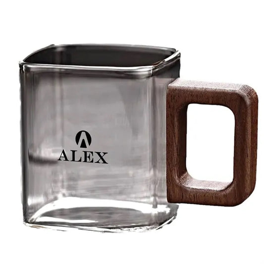 5 oz Wooden Handle Square High Borosilicate Glass Mug
