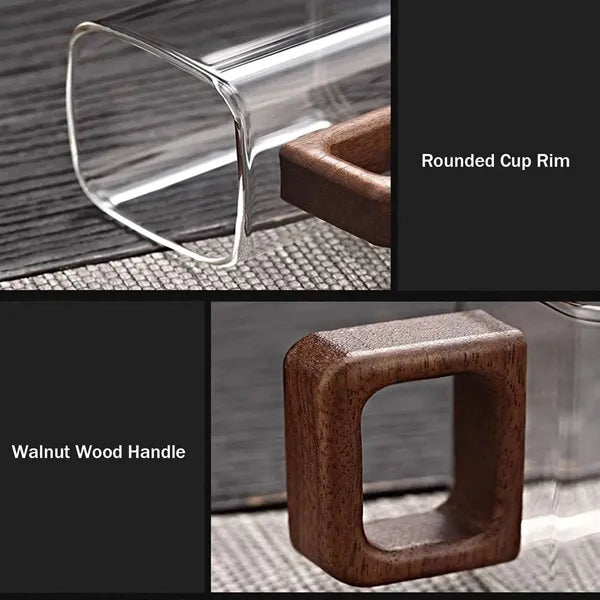 5 oz Wooden Handle Square High Borosilicate Glass Mug