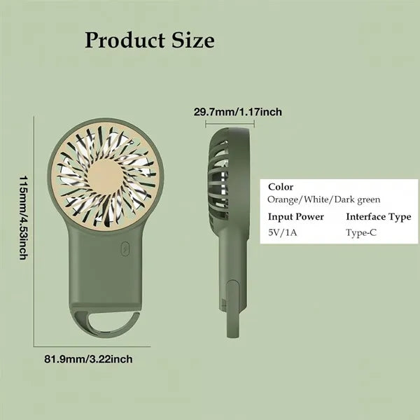 Mini Handheld USB Rechargeable Fan with Hanging Hook