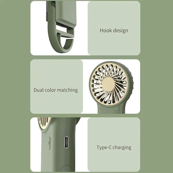 Mini Handheld USB Rechargeable Fan with Hanging Hook