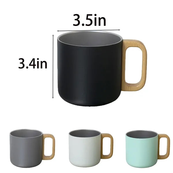 Stainless Steel Coffee Mug Wooden Handle