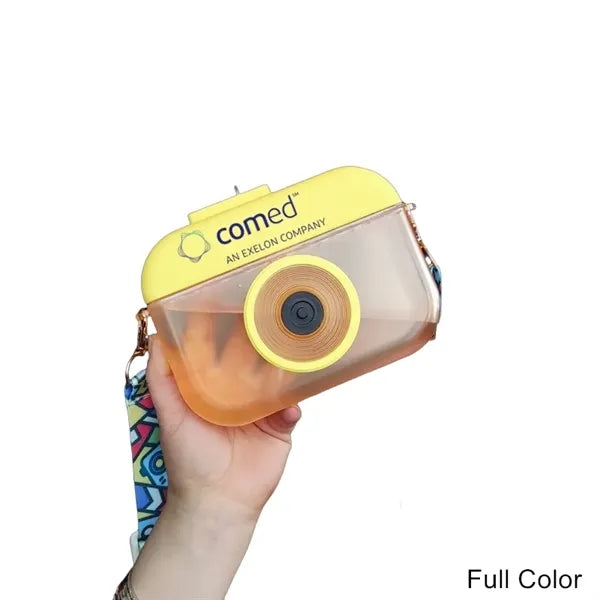 14 oz Camera Shape Plastic Straw Tumbler with Carry Strap