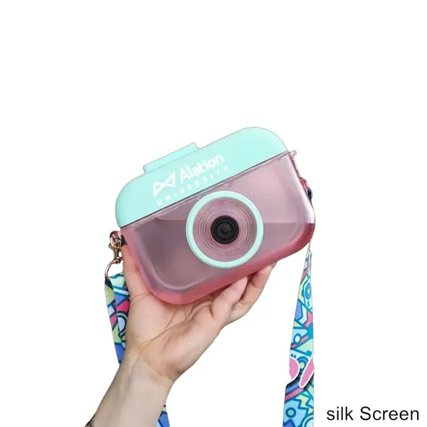 14 oz Camera Shape Plastic Straw Tumbler with Carry Strap