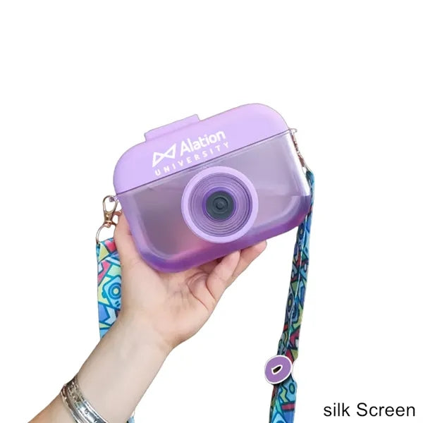 14 oz Camera Shape Plastic Straw Tumbler with Carry Strap