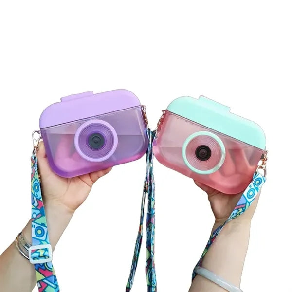 14 oz Camera Shape Plastic Straw Tumbler with Carry Strap