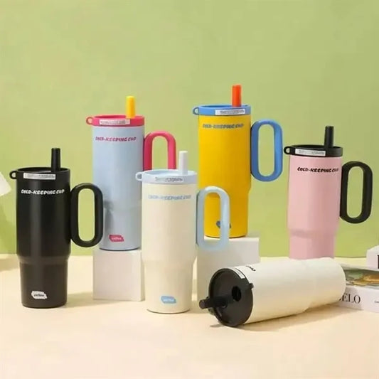 750ml Double Wall Vacuum Tumbler With Straw And Handle