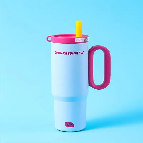 750ml Double Wall Vacuum Tumbler With Straw And Handle