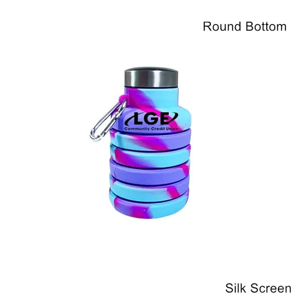17 oz Collapsible Silicone Sports Water Bottle W/ Carabiner