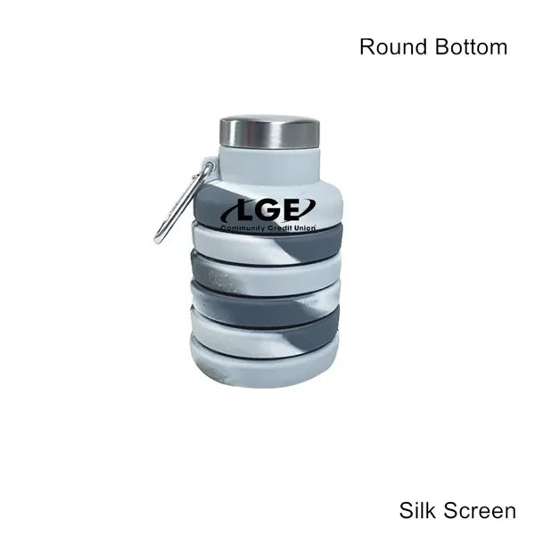17 oz Collapsible Silicone Sports Water Bottle W/ Carabiner