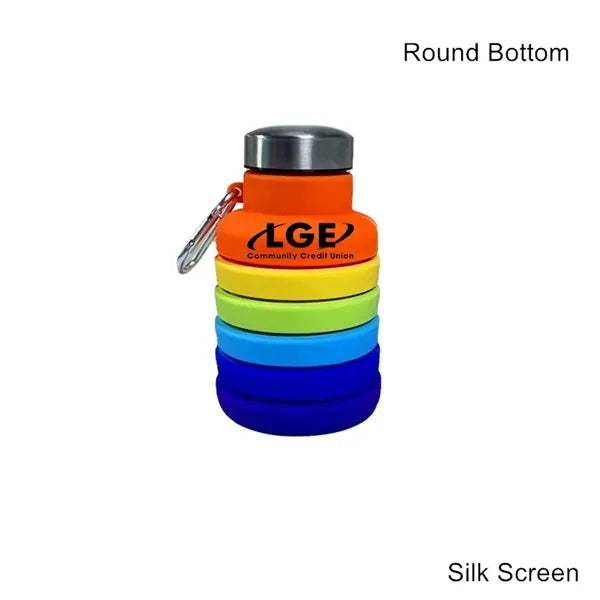 17 oz Collapsible Silicone Sports Water Bottle W/ Carabiner