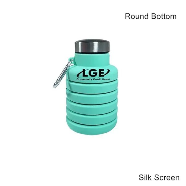 17 oz Collapsible Silicone Sports Water Bottle W/ Carabiner