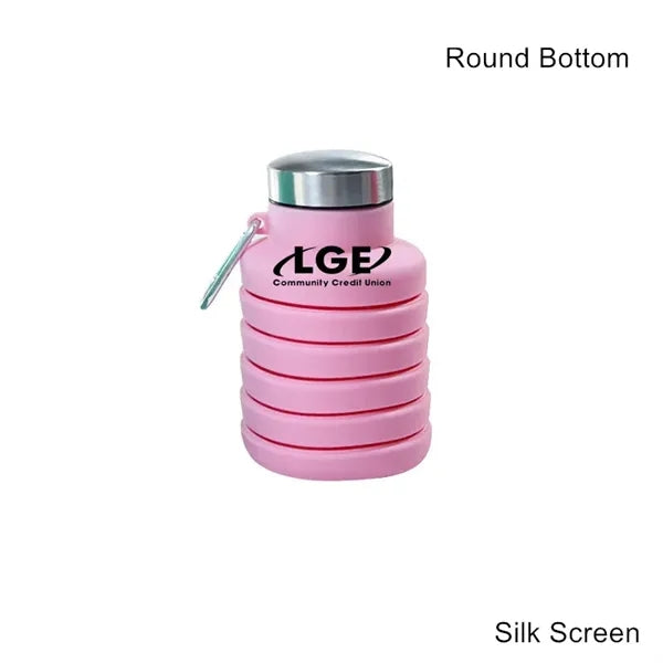 17 oz Collapsible Silicone Sports Water Bottle W/ Carabiner