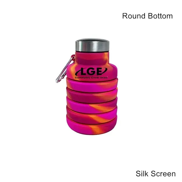 17 oz Collapsible Silicone Sports Water Bottle W/ Carabiner